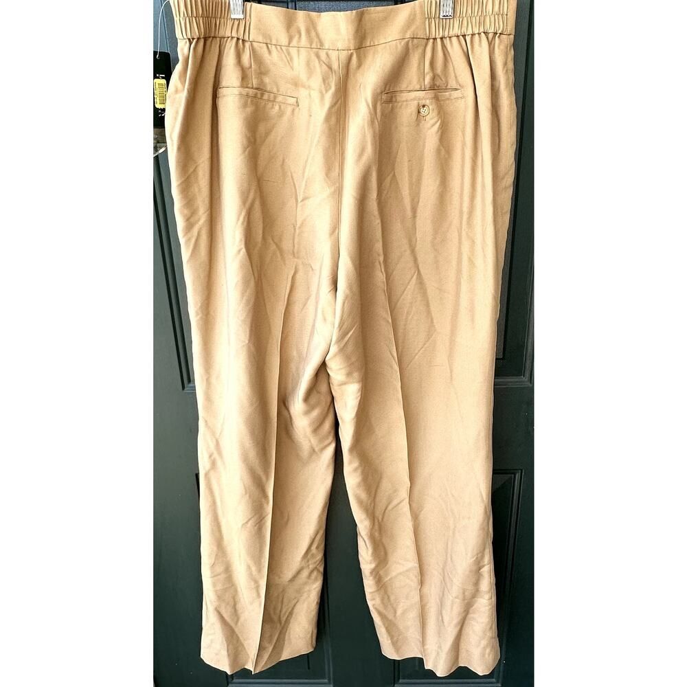 NWT Lauren Ralph Lauren 100% Silk Sz 16W Flat Front Tan Wide Leg Trousers - Picture 3 of 8